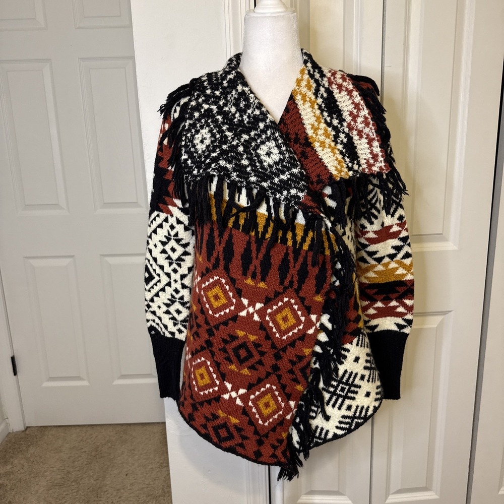 Idyllwind Fueled By  Lambert Cardigan Sweater Wrap Women's  XS Aztec Fringe